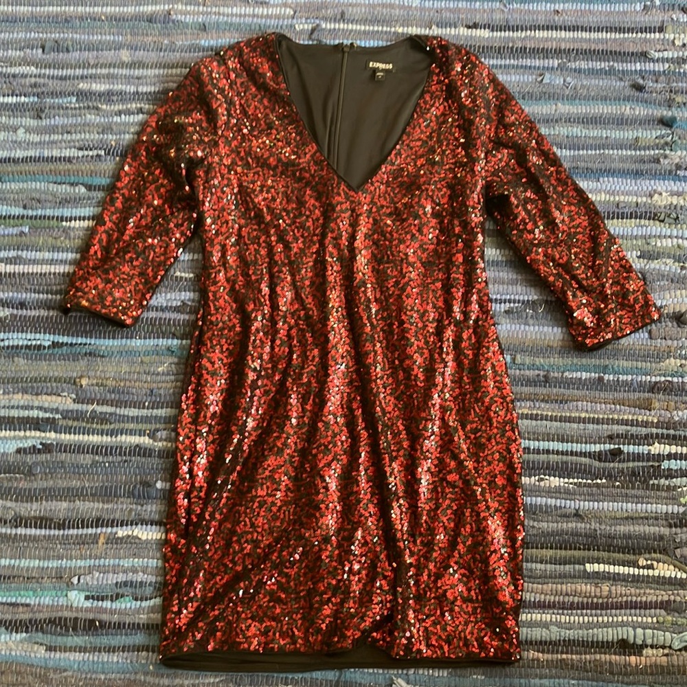 Holiday sparkle red sequin midi dress